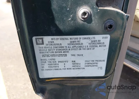 2001 GMC Sierra 1500 Sle z USA, uszkodzony, nr VIN 2GTEC19T011275728